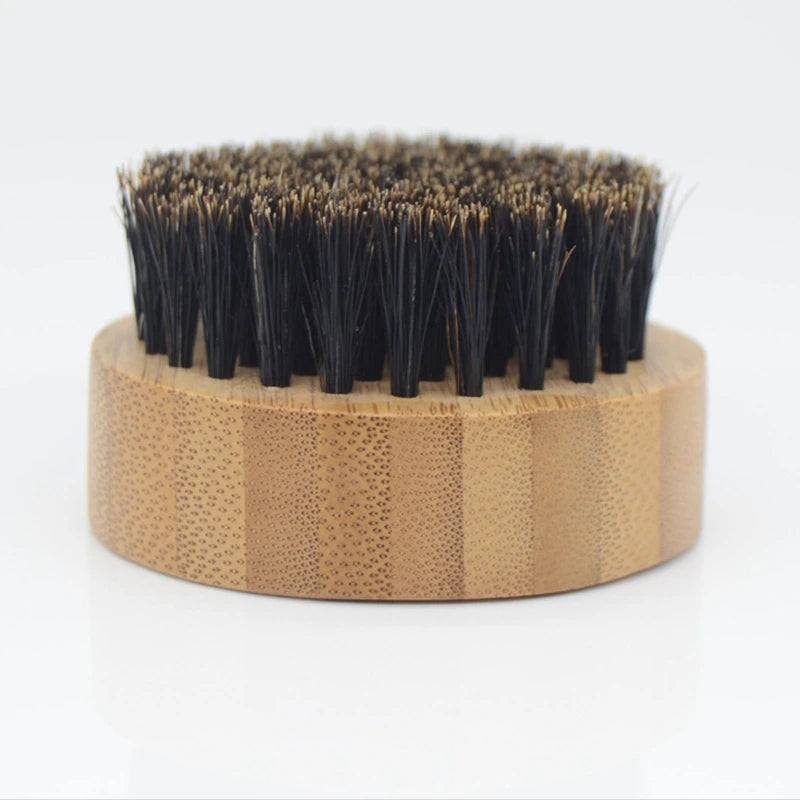 Q1QD Round Handle Beard & Mustache Brush Hair Boar Bristle Beard Brush Massage Comb Men Beard Grooming Tool