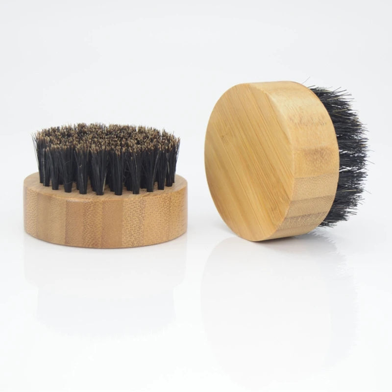 Q1QD Round Handle Beard & Mustache Brush Hair Boar Bristle Beard Brush Massage Comb Men Beard Grooming Tool