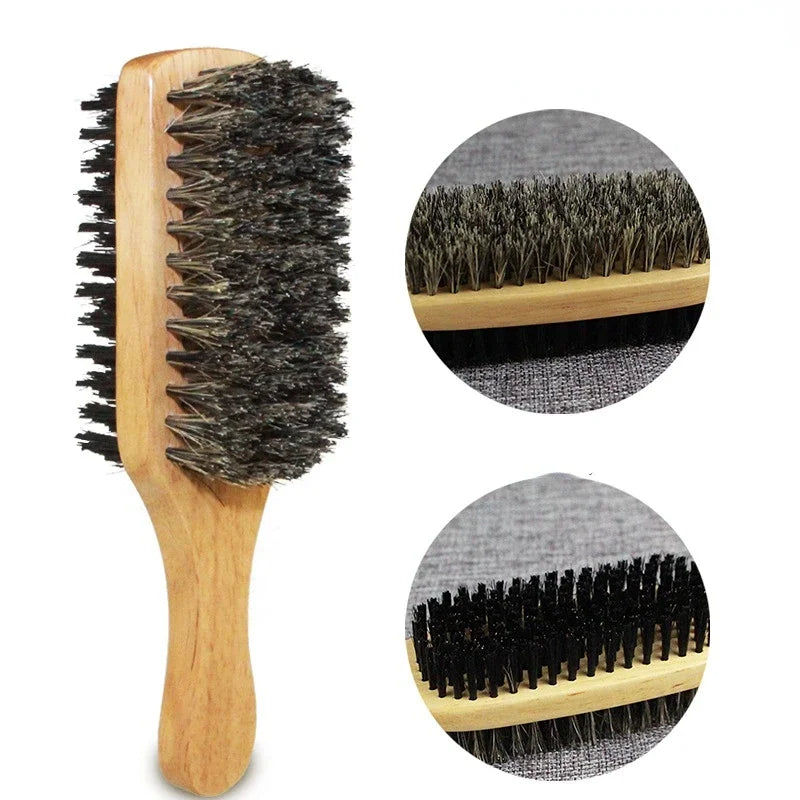 Men Boar Bristle Hair Brush Natural Wooden Wave Brush for Male, Styling Beard Hairbrush for Short,Long,Thick,Curly,Wavy Hair