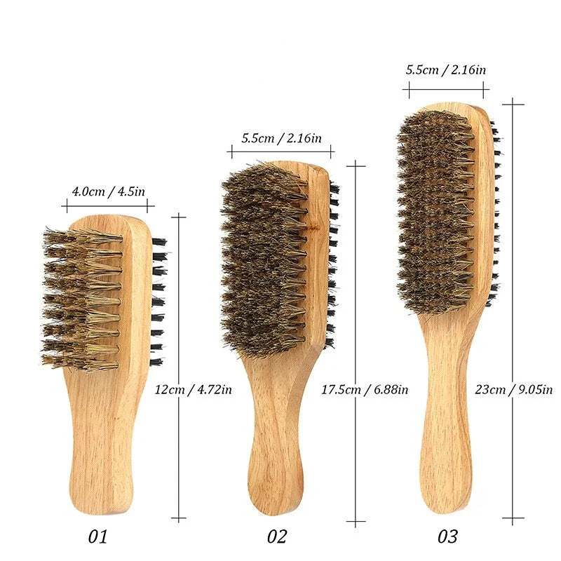 Men Boar Bristle Hair Brush Natural Wooden Wave Brush for Male, Styling Beard Hairbrush for Short,Long,Thick,Curly,Wavy Hair