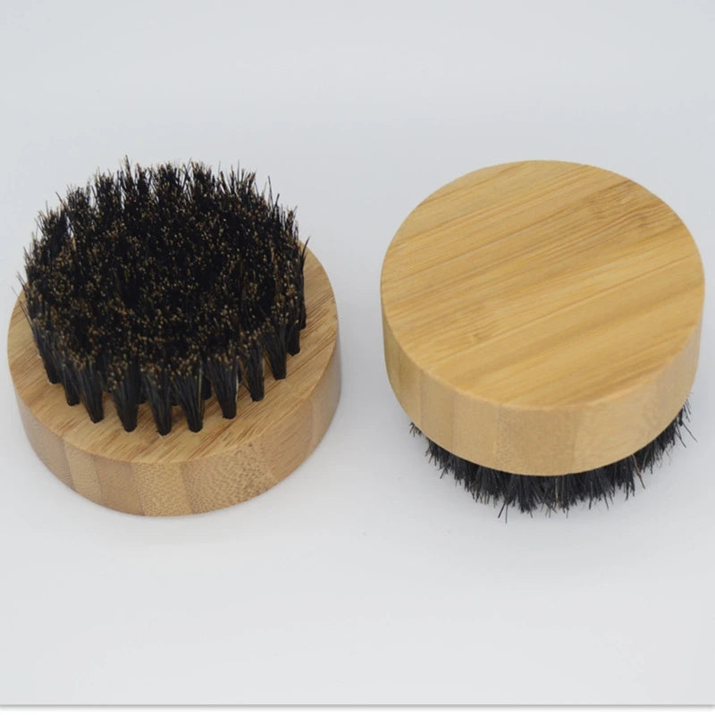 Q1QD Round Handle Beard & Mustache Brush Hair Boar Bristle Beard Brush Massage Comb Men Beard Grooming Tool