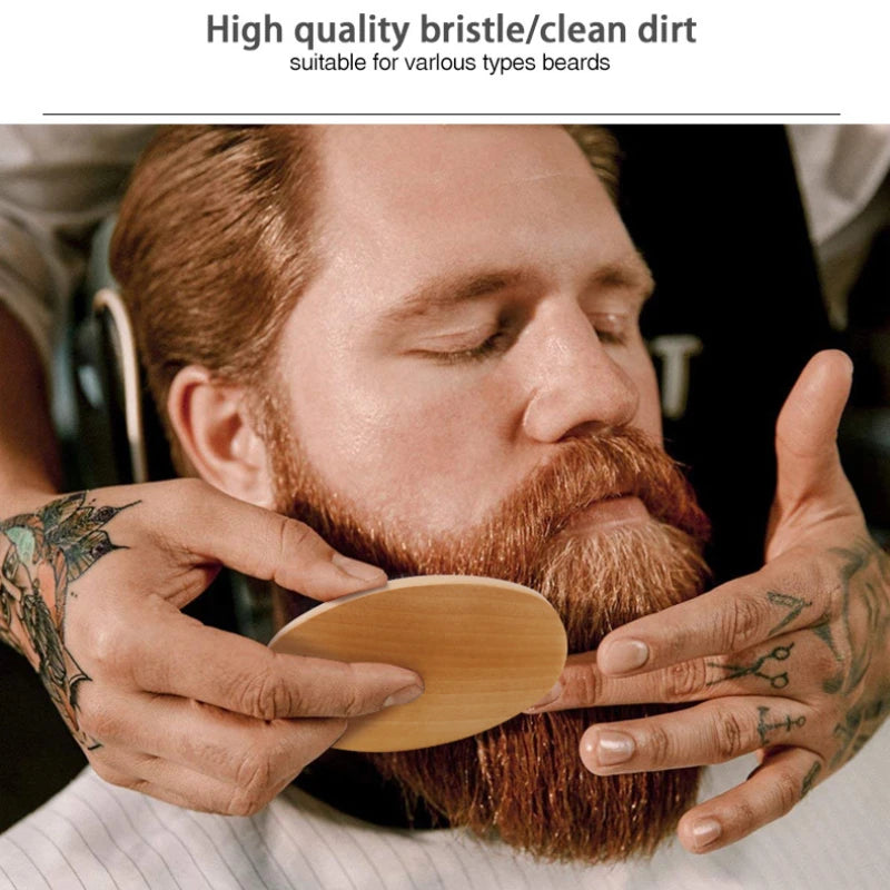 Men's Shaving Brush Set Boar Bristle Portable Barber Natural Beard Brush Comb Scissors for Facial Cleaning Styling Tool