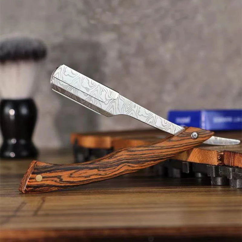 1pcs wood handle blade shaving razors professional barber shaver eyebrow razor men's replaceable blade shaving razor men gift