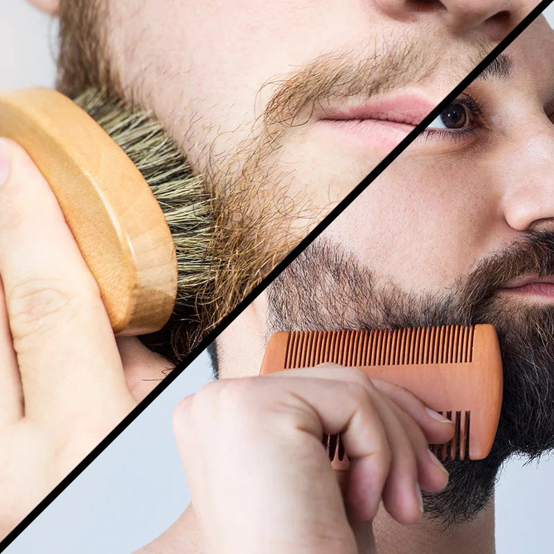Men's Shaving Brush Set Boar Bristle Portable Barber Natural Beard Brush Comb Scissors for Facial Cleaning Styling Tool