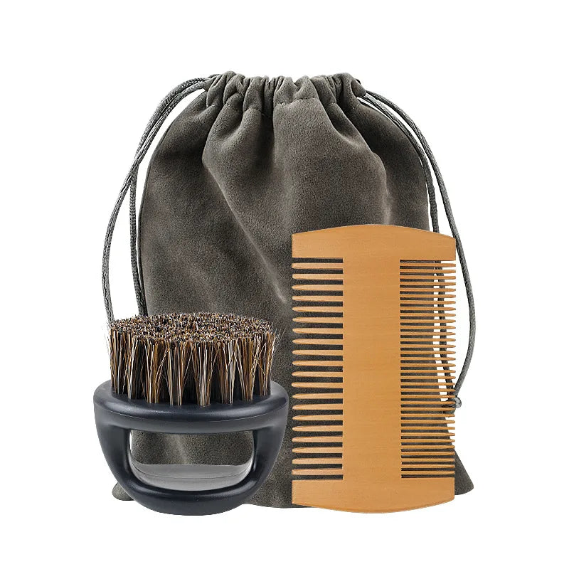 Men's Shaving Brush Set Boar Bristle Portable Barber Natural Beard Brush Comb Scissors for Facial Cleaning Styling Tool