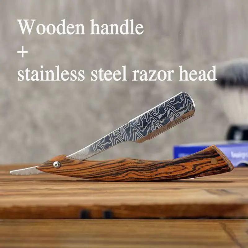 1pcs wood handle blade shaving razors professional barber shaver eyebrow razor men's replaceable blade shaving razor men gift