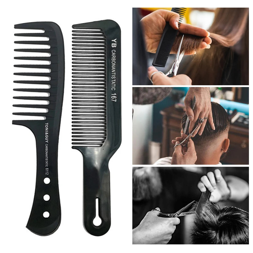 Black Flattop Hair Cutting Comb Wide Tooth Men Cut Hair Brush Professional Salon Barber Hair Clipper Hairdressing Carbon Combs
