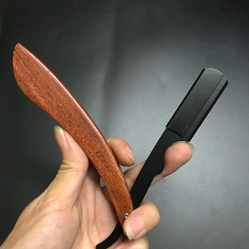 1pcs wood handle blade shaving razors professional barber shaver eyebrow razor men's replaceable blade shaving razor men gift