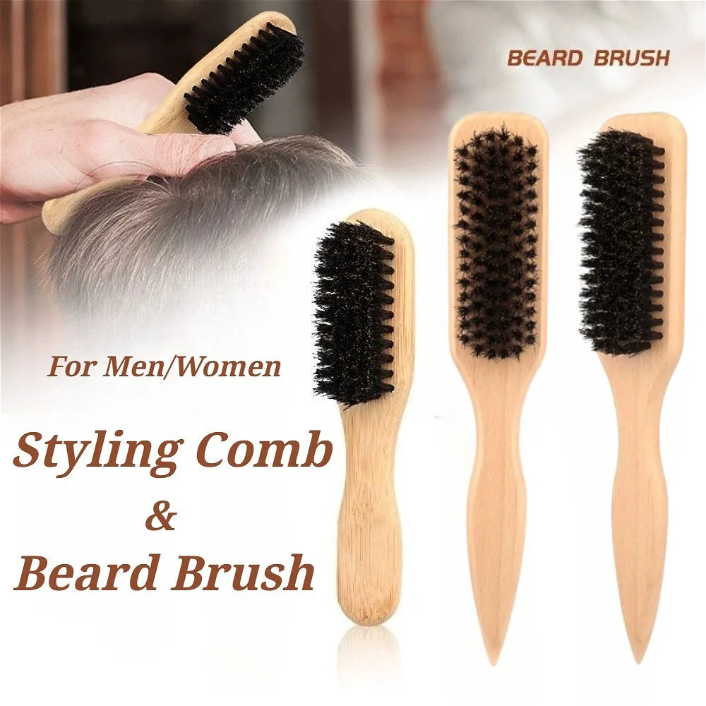 Boar Bristle Hair Brush Women Bamboo Styling Comb Men Beard`Brush Teasing Combs Barber Cleaning Brush Salon Hairdressing Tools